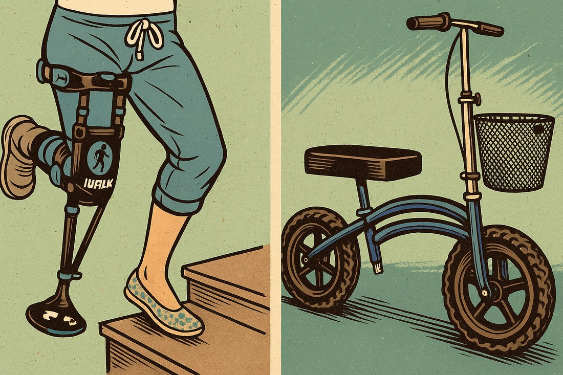knee scooter vs iWalk crutch vs crutches comparison chart
